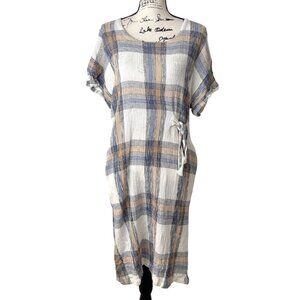 Masai Copen Hagen Womens Plaid Midi Dress With Side Tie Size XL